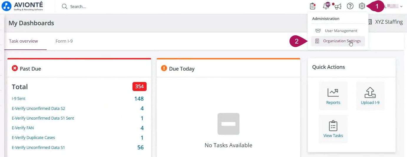 Organization Settings option