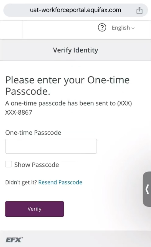 OTP via text and Verify screen
