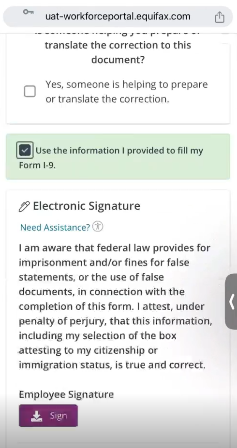 Electronic Signature and Submit screen