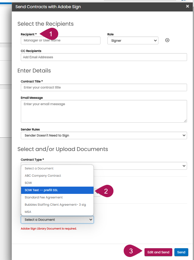 Send fly-out with Edit and Send button highlighted