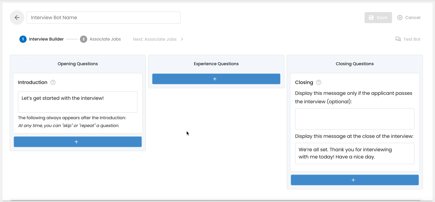 Interview Builder screen