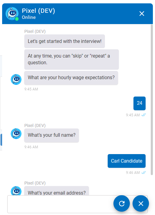 Test Bot chatbot interface