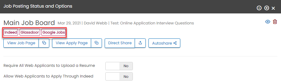 External job boards listed on Job Details page