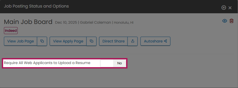 Resume requirement toggle