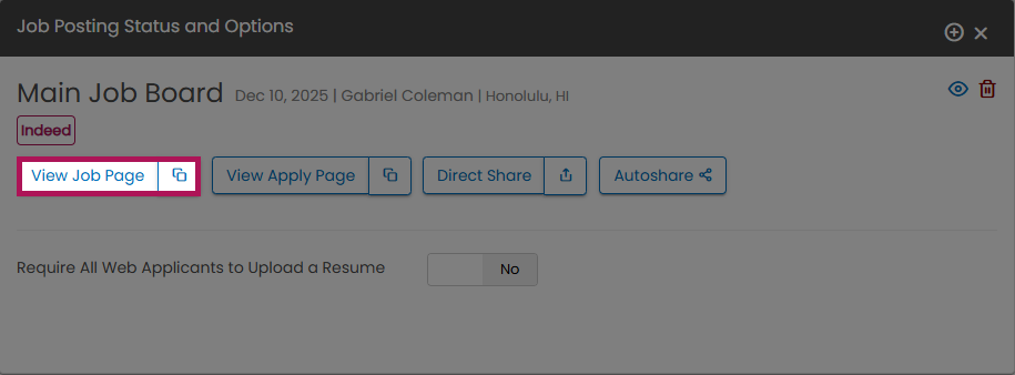 View Job Page link