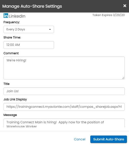 Autoshare settings