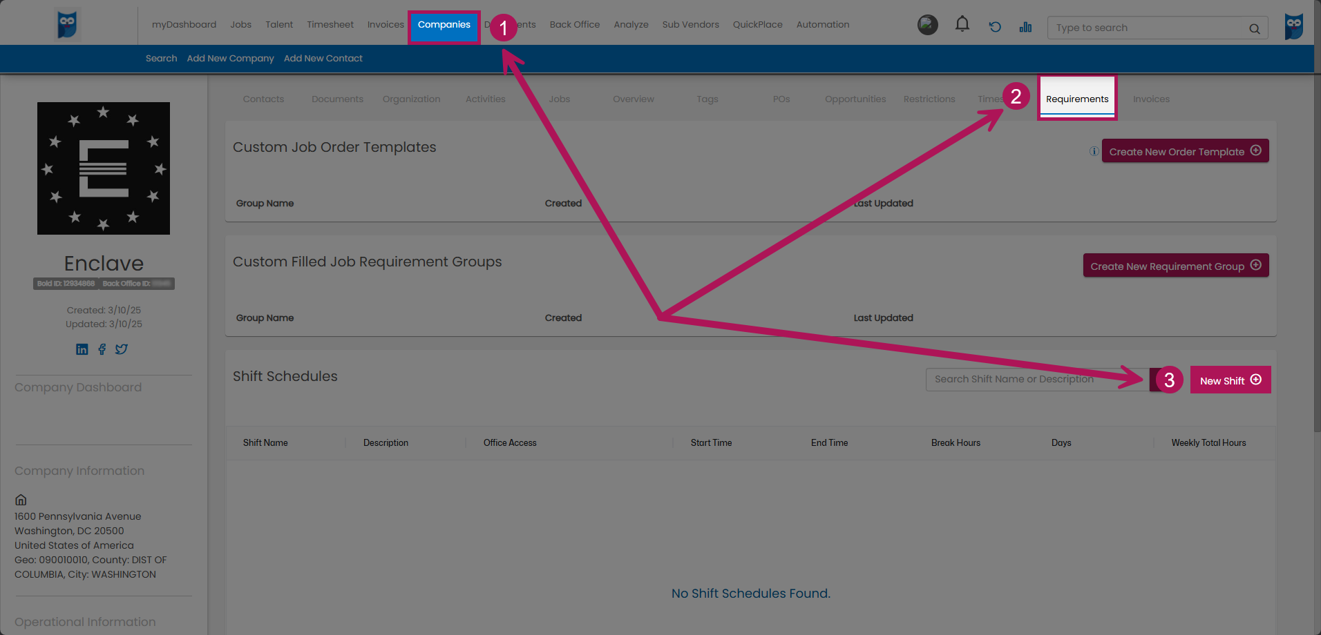 Bold - Companies - Company Profile - Requirements Tab - New Shift Button.png