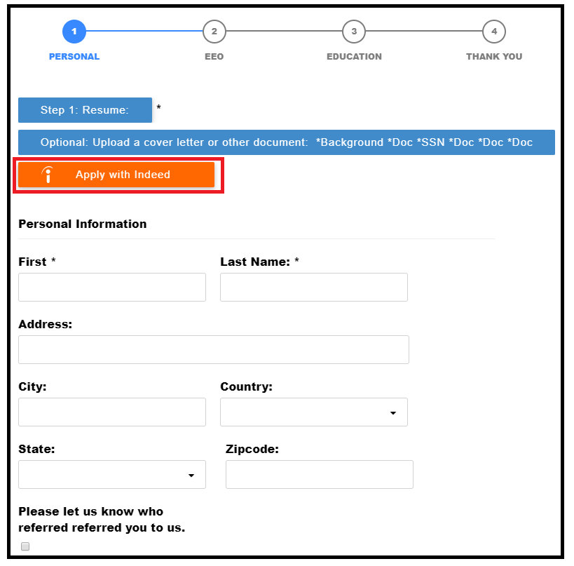 Apply with Indeed button on a job posting