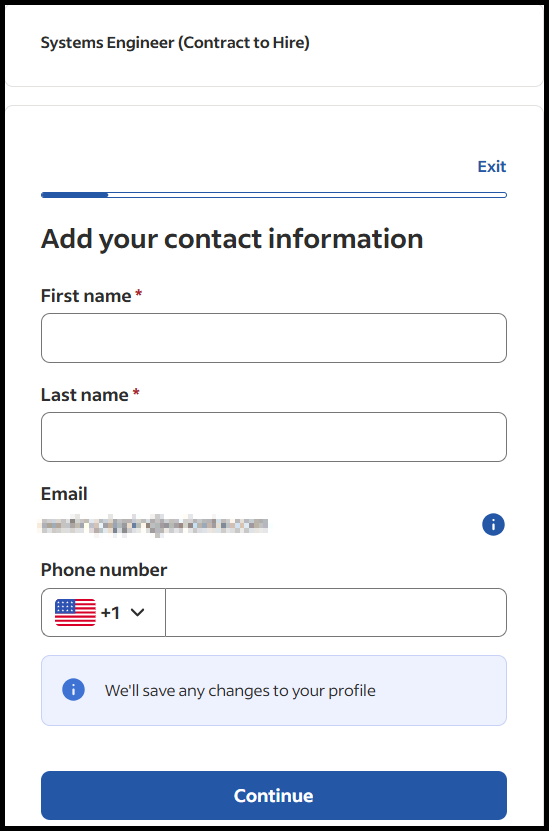 Contact information entry screen