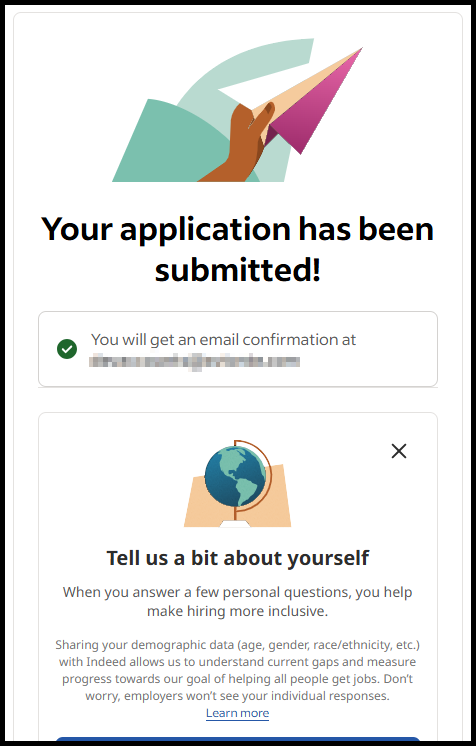 Application submission confirmation