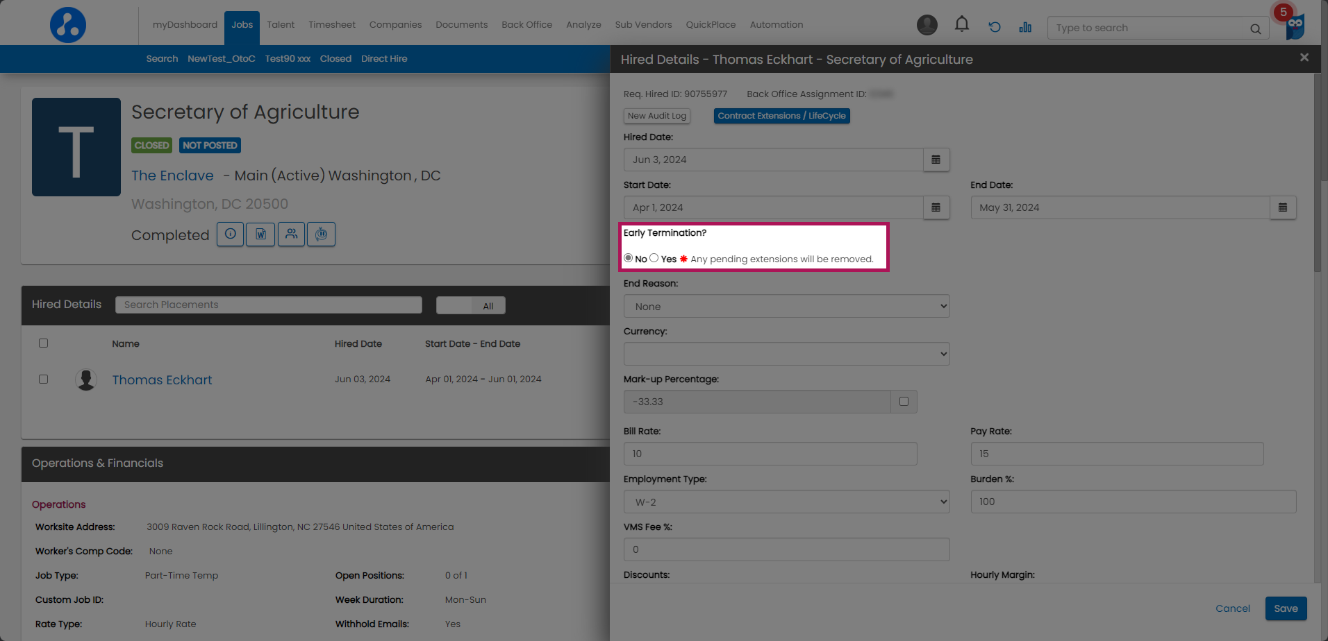 Bold - Job Details - Hired Details Fly-Out - Calendar Drop-Down - Early Termination Option Highlighted.png