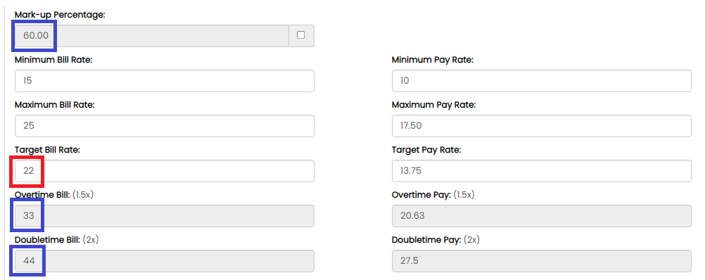 Target Bill Rate field