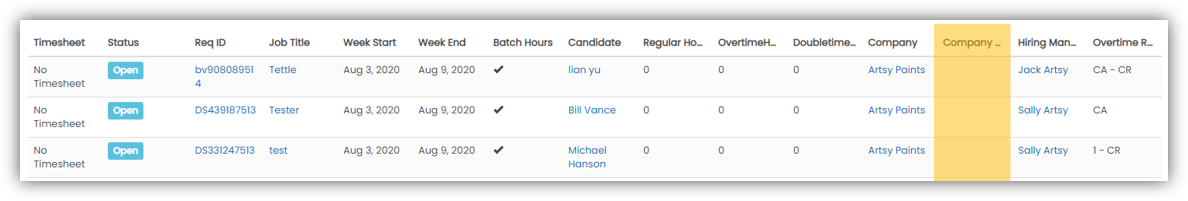 Company - Timesheets