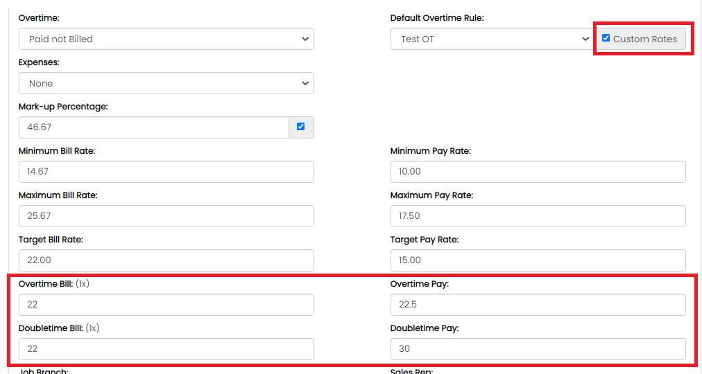 Custom Rates - Paid not Billed