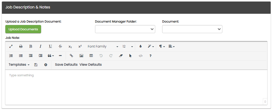 Desc and Notes tab on the Create Job flyout