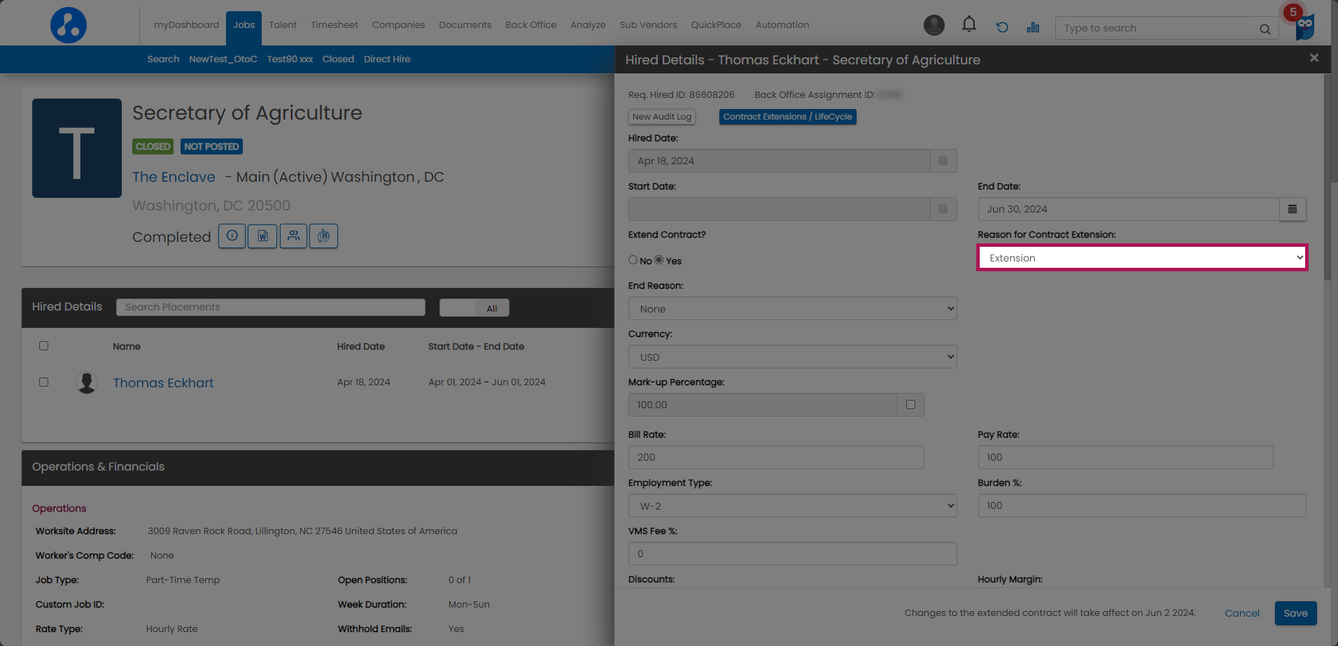Bold - Job Details - Hired Details Fly-Out - Extension Chosen - Reason Field Highlighted.png
