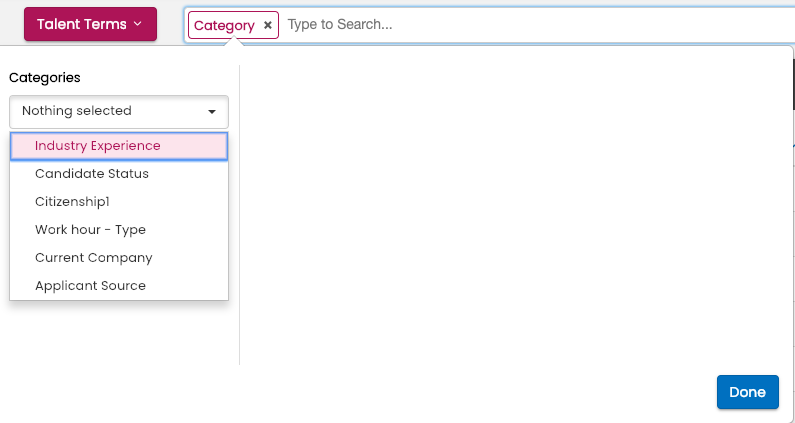 Applicant/Talent Category search term