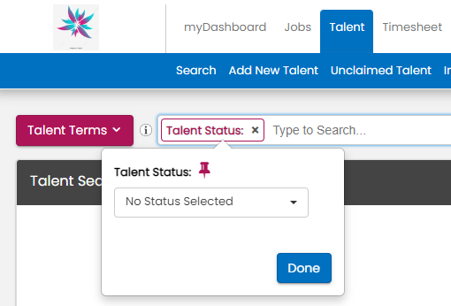 Pin Talent Terms icon in search bar