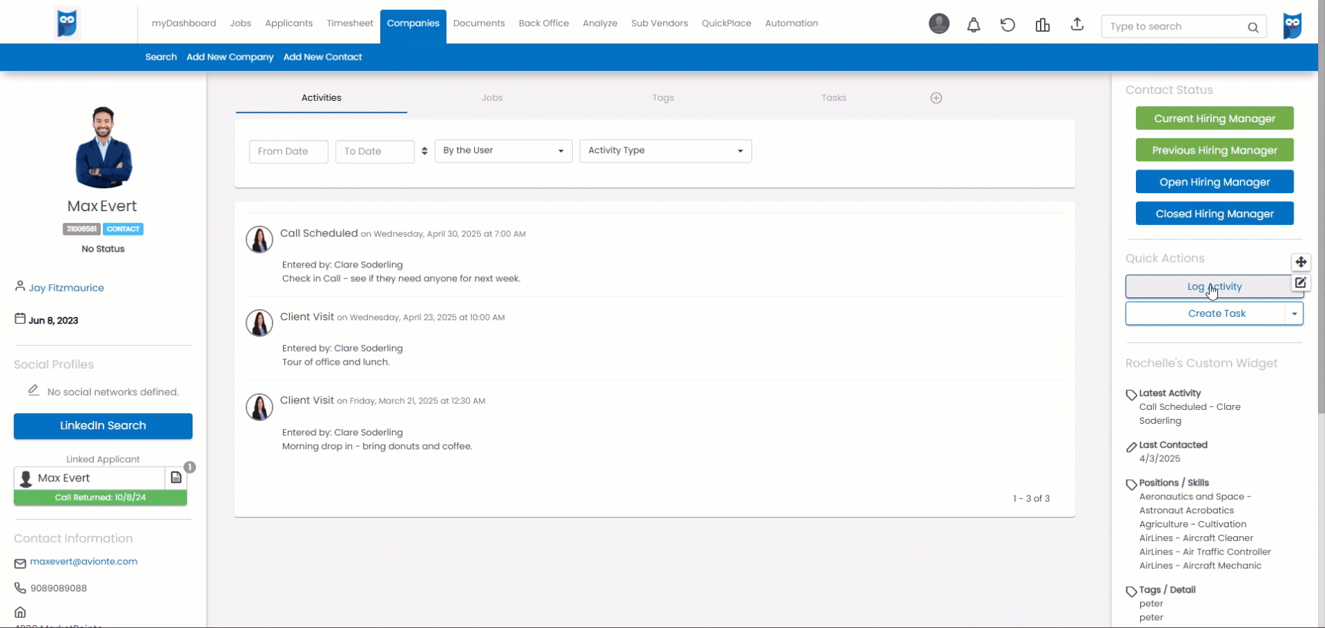 Create contact details and results