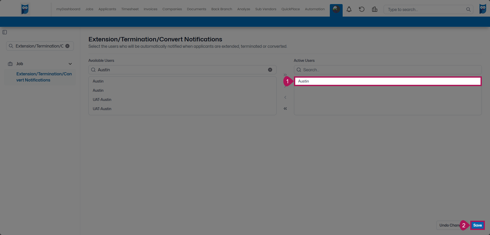 Bold - Table Editor - Job - Extension Notifications - Name Added & Save Highlighted.png
