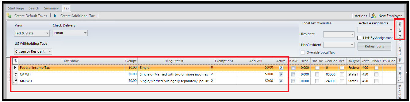 Tax Set Up tab in Classic Back Office