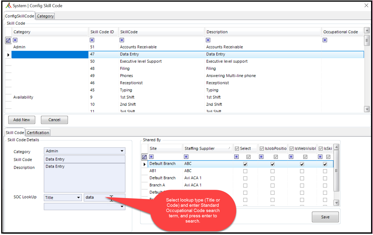 Is Job Position checkbox on Skill Code screen
