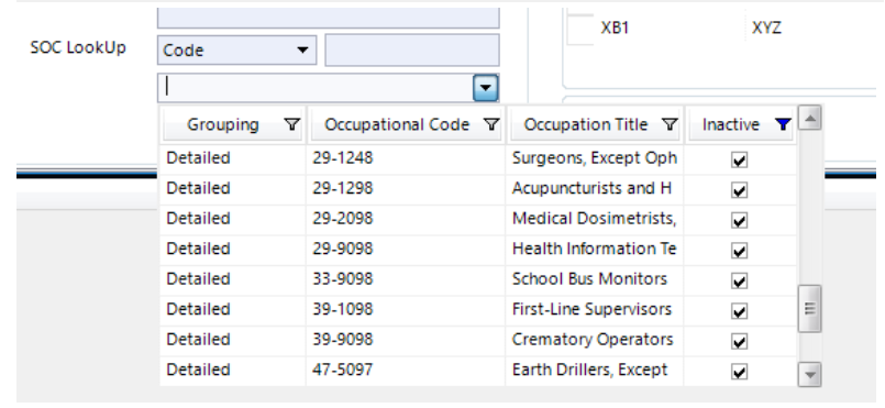 SOC LookUp search results dropdown