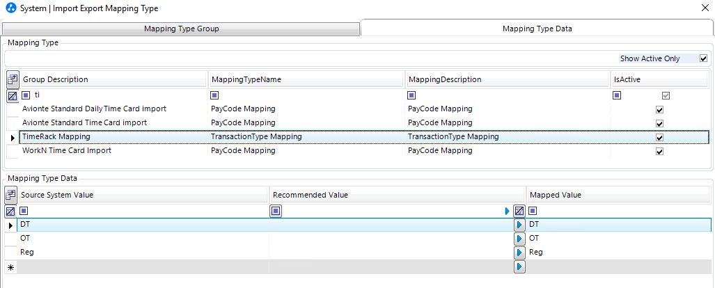 Timerack Custom Import mapping