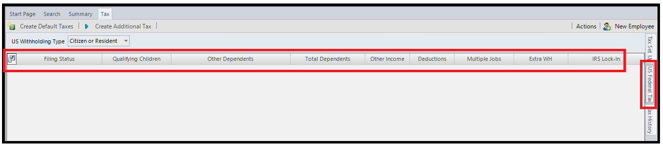 US Federal Tax tab in Classic Back Office
