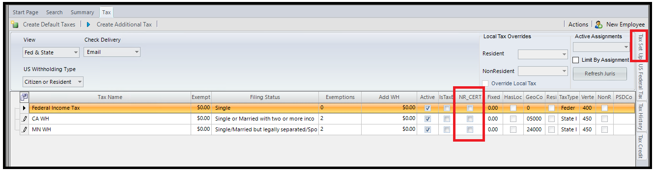 Non-Resident Certification field in Classic Back Office