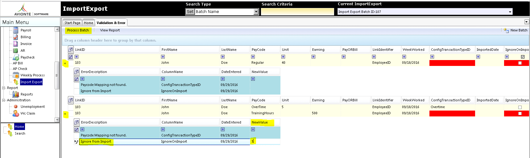 Transaction Type Mapping screen