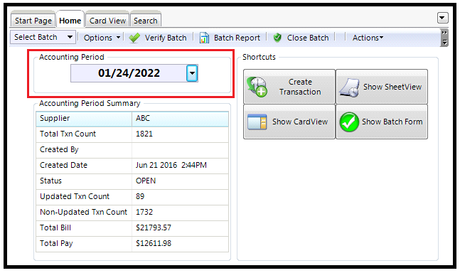 Accounting Period drop-down menu