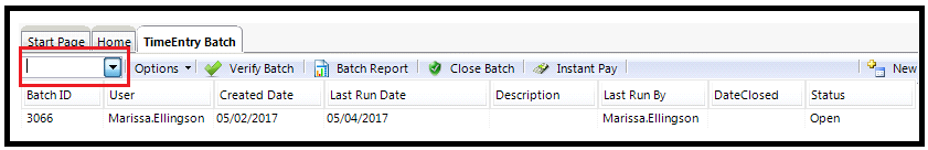 Select Batch drop-down menu