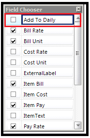 Add To Daily checkbox in Field Chooser