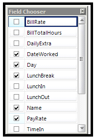 Field Chooser window for Day tab columns