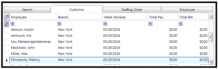 Customer tab in Bottom Section