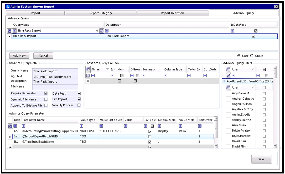 Time Rack Import permission setup