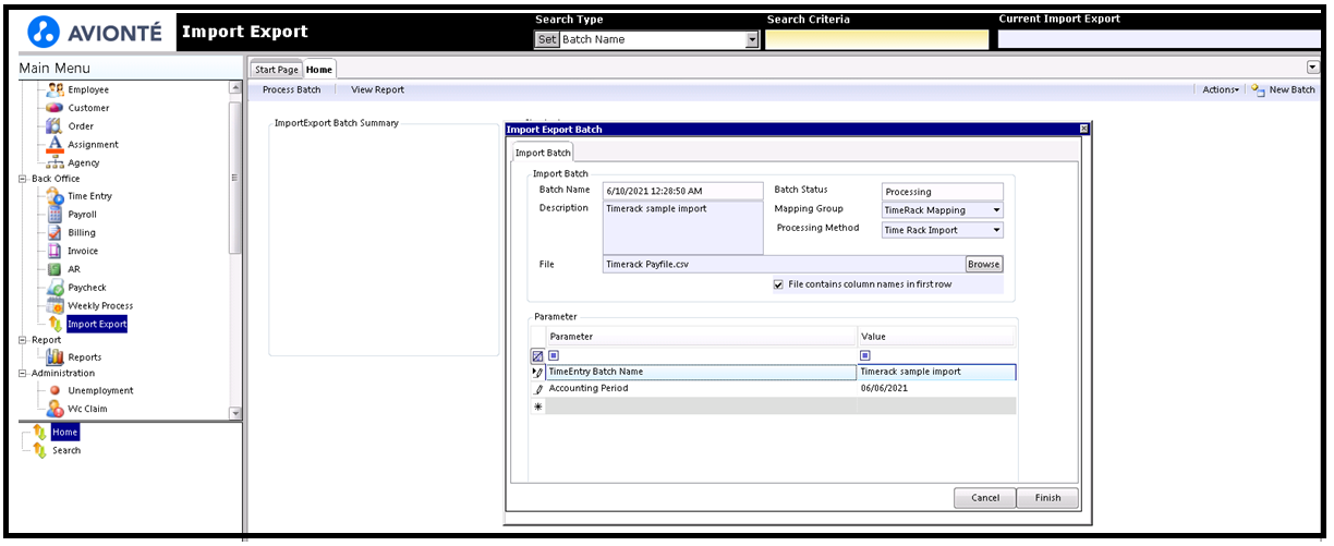 Process Import Export Batch