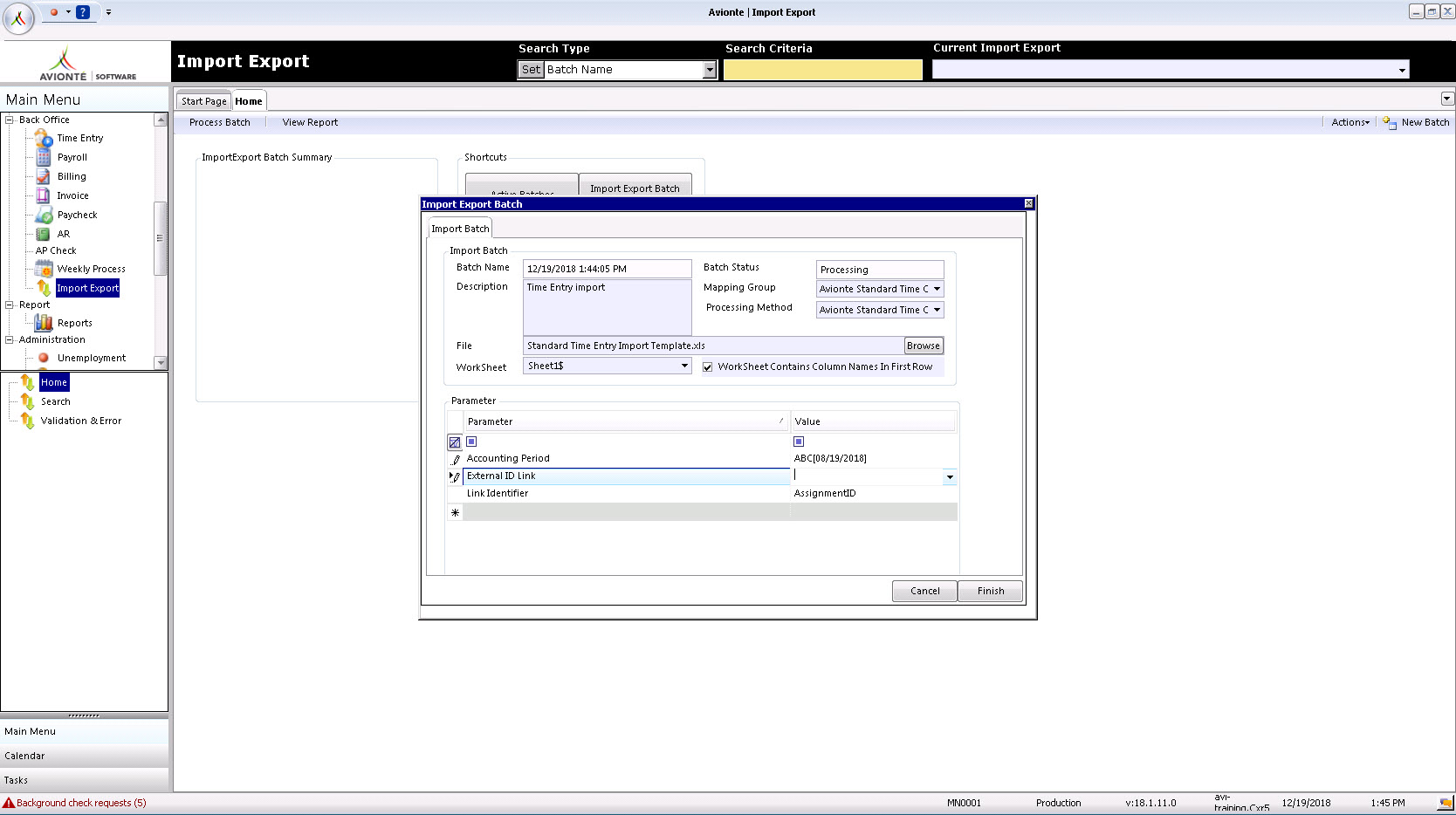 Import Batch screen