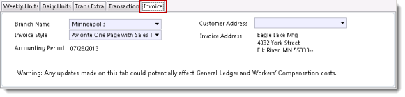 Invoice tab