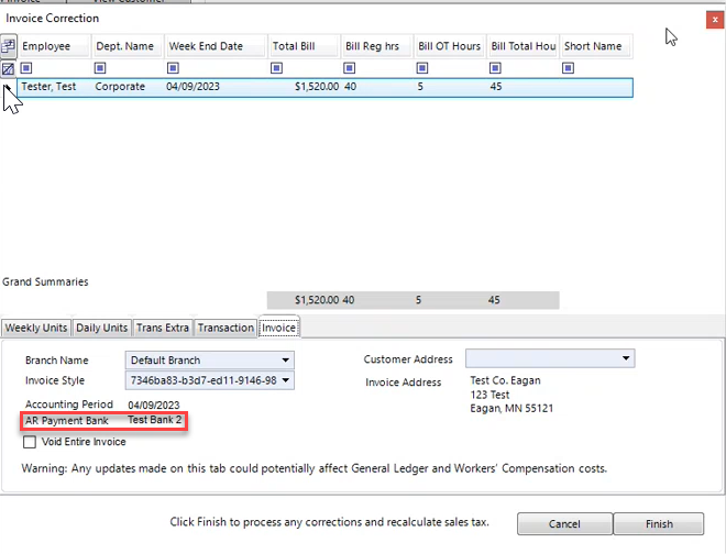 Invoice Correction AR Payment Bank ID