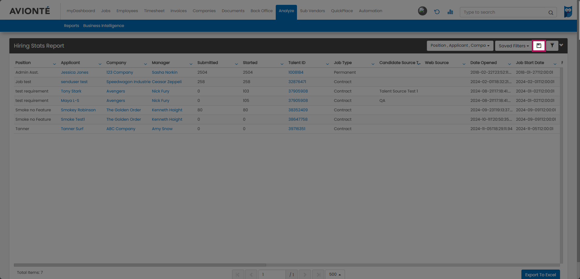 Save Filters button in the Analyze report view