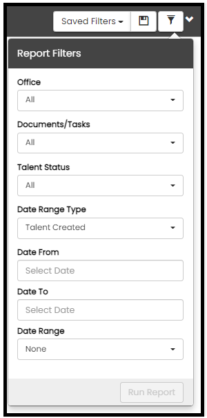 Onboarding Compliance Report filter panel