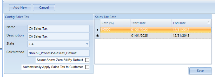 Config Sales Tax and Sales Tax Rate group boxes