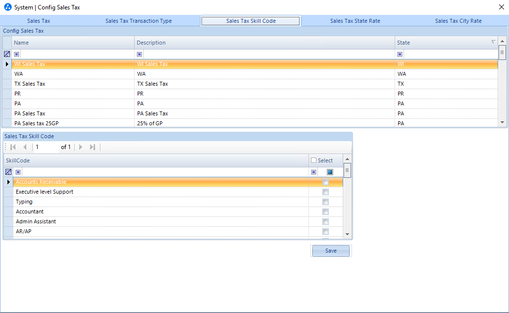 Sales Tax Skill Code tab