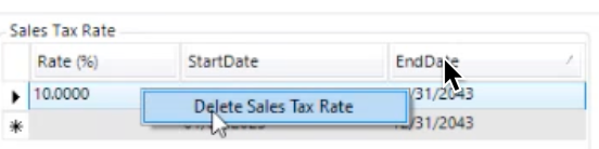 Delete Sales Tax Rate right-click option