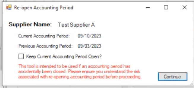 Re-open Accounting Period screen
