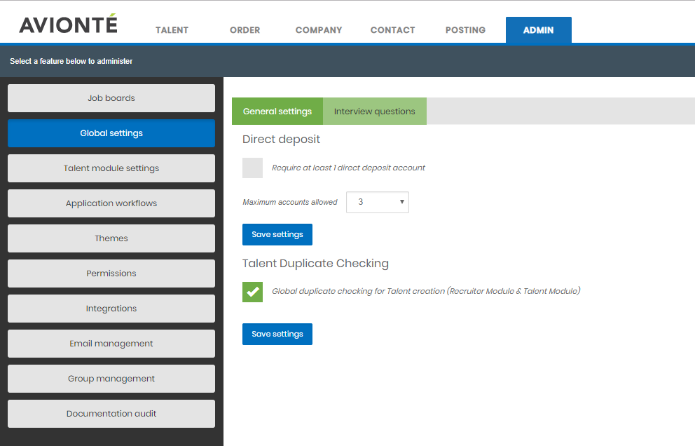 Talent Duplicate Checking setting