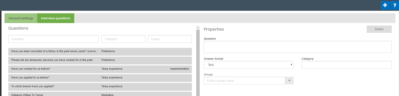 Interview Questions tab