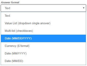 Answer format dropdown